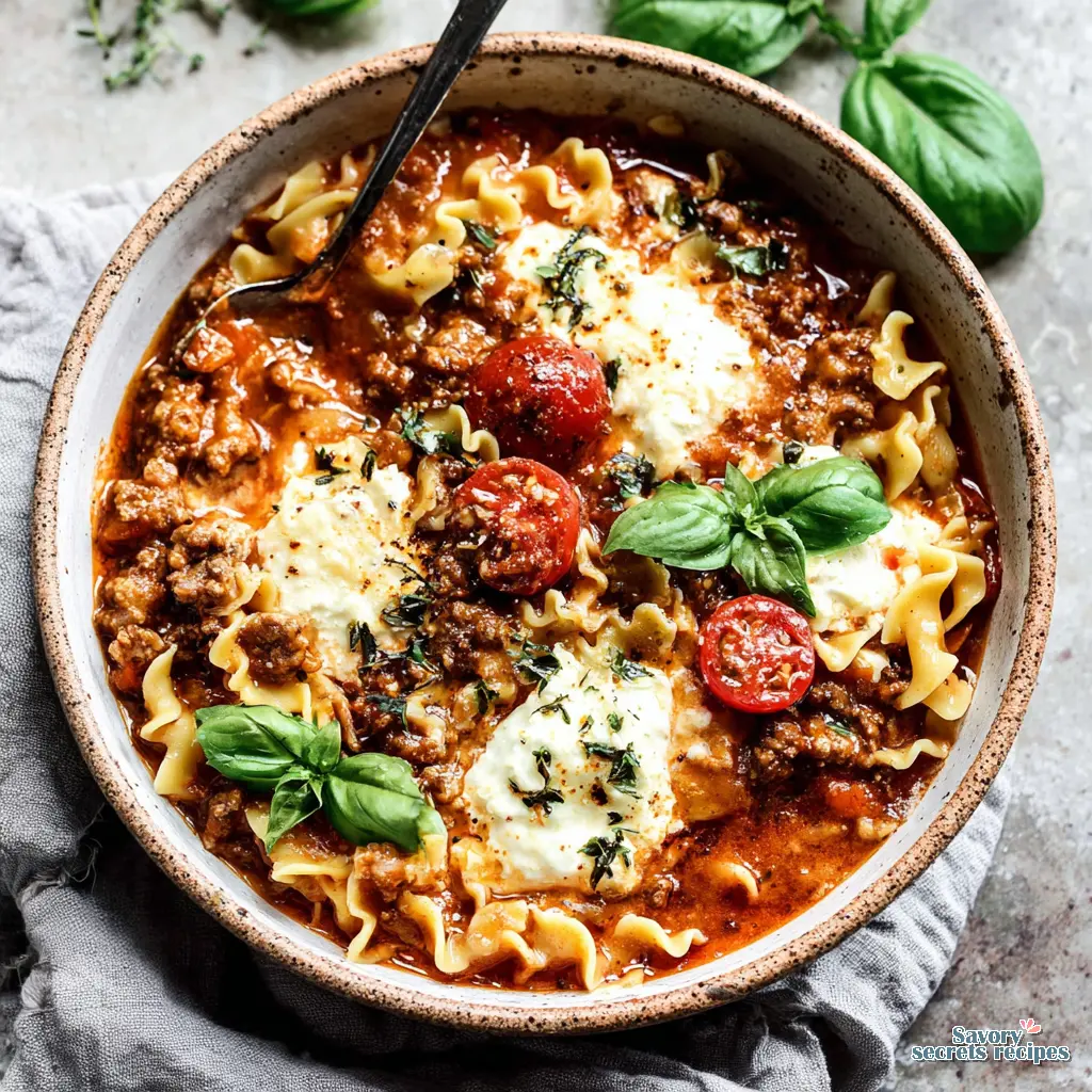 lazy lasagna soup with cottage cheese final presentation