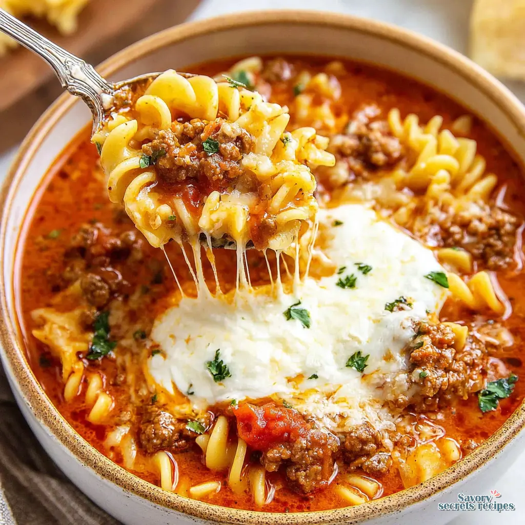 lazy lasagna soup with jar sauce final presentation