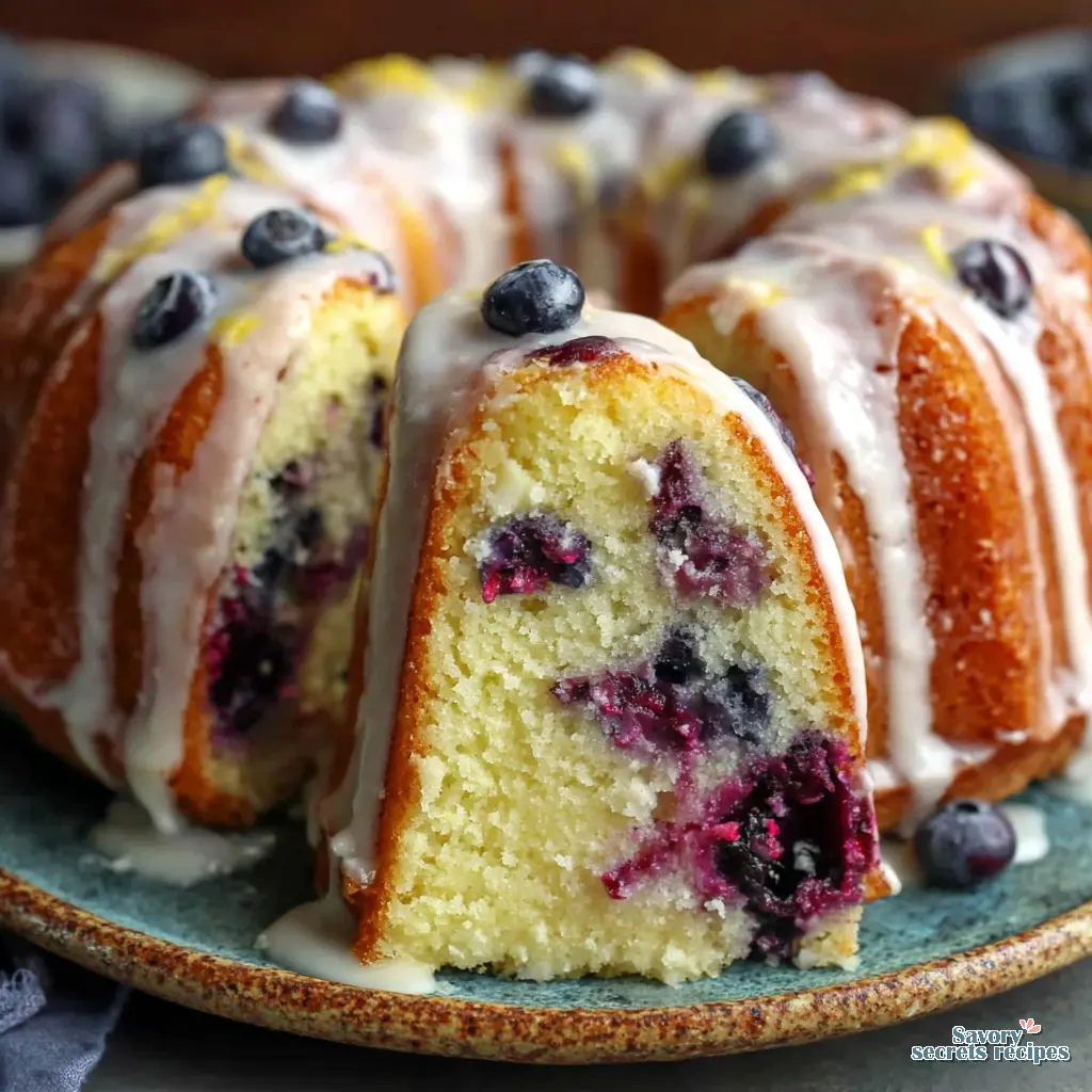 Lemon Blueberry Bundt Cake with Lemon Glaze close up