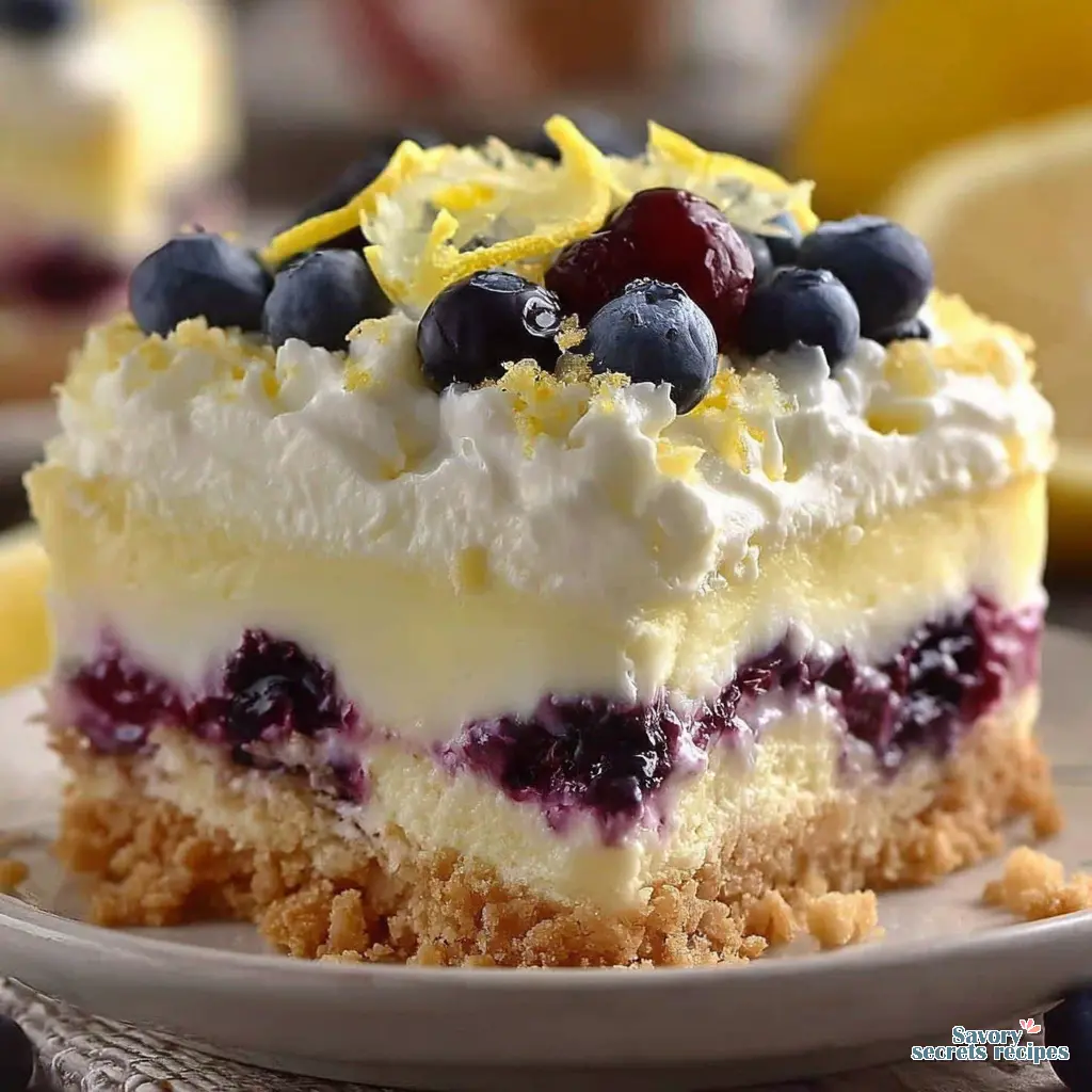 Lemon Blueberry Cheesecake Cake close up