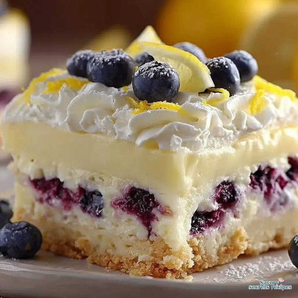 Lemon Blueberry Cheesecake Cake final presentation