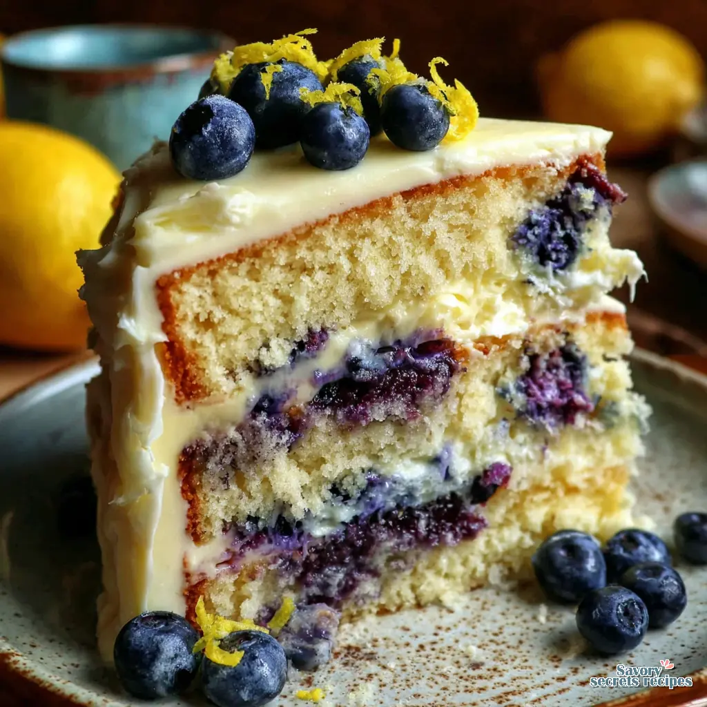 Lemon Blueberry Layer Cake with Lemon Curd Filling final presentation