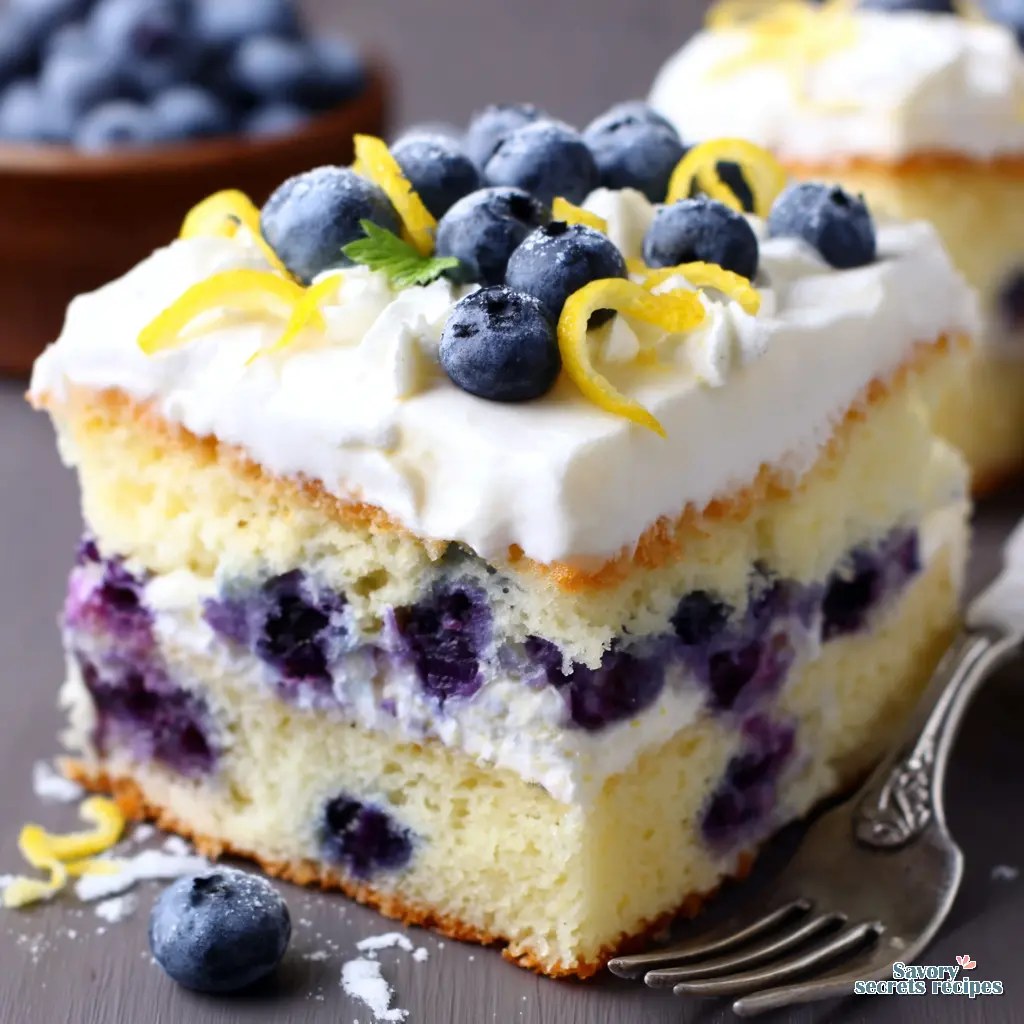 Lemon Blueberry Poke Cake with Jello close up