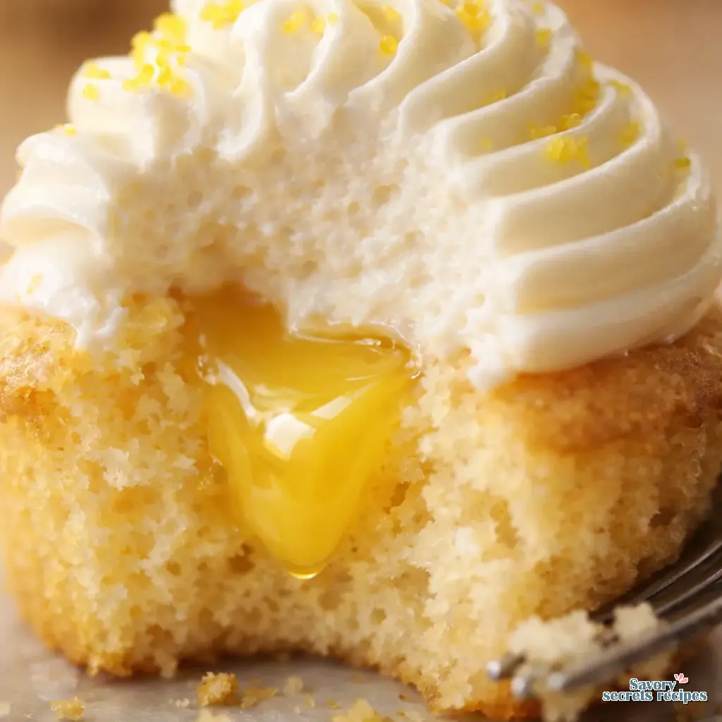 lemon curd filled vanilla cupcakes close up