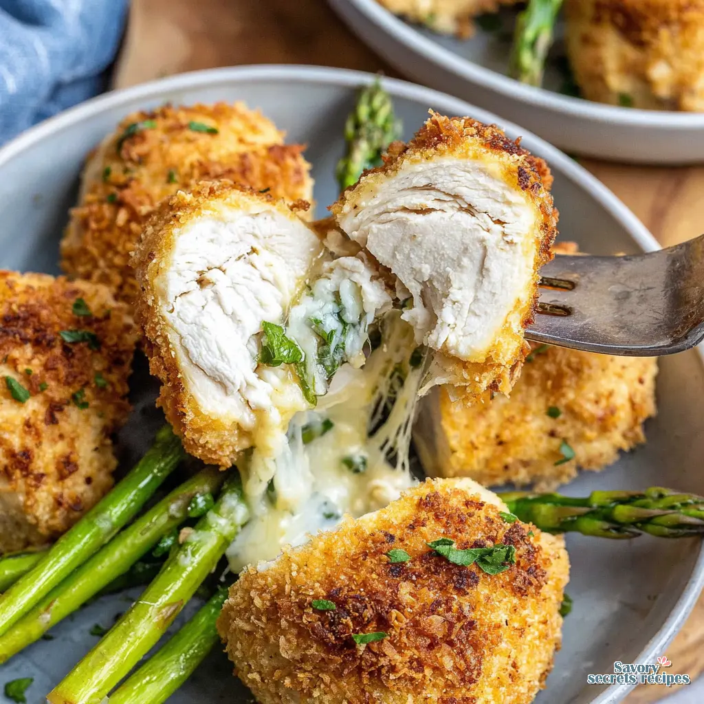lemon garlic butter chicken bites with asparagus close up