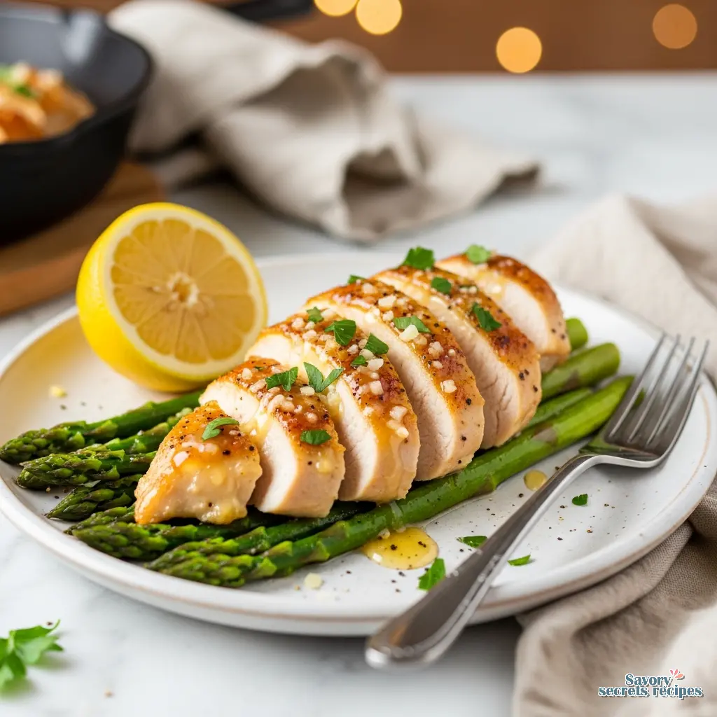 lemon garlic chicken and asparagus recipe final presentation