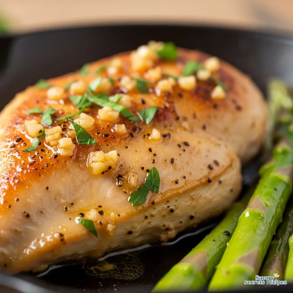 lemon garlic chicken and asparagus recipe close up