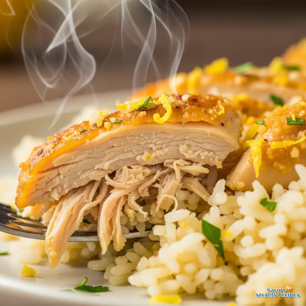lemon garlic chicken and rice recipe close up