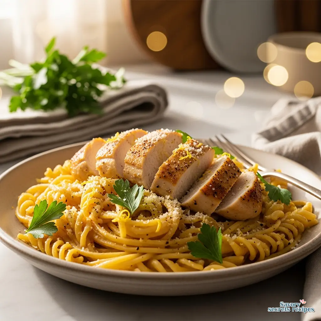 lemon garlic chicken pasta recipe final presentation