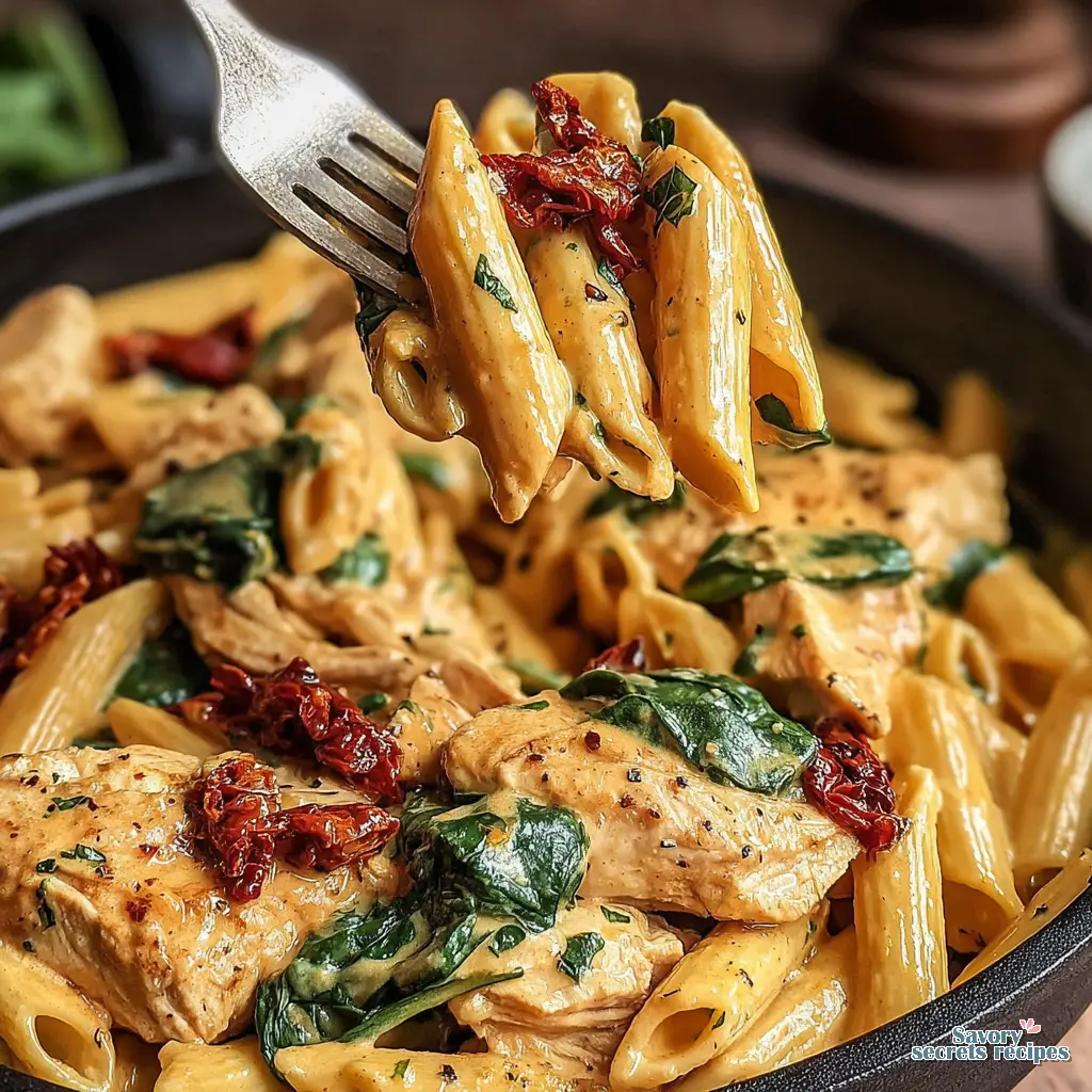 marry me chicken pasta with spinach close up