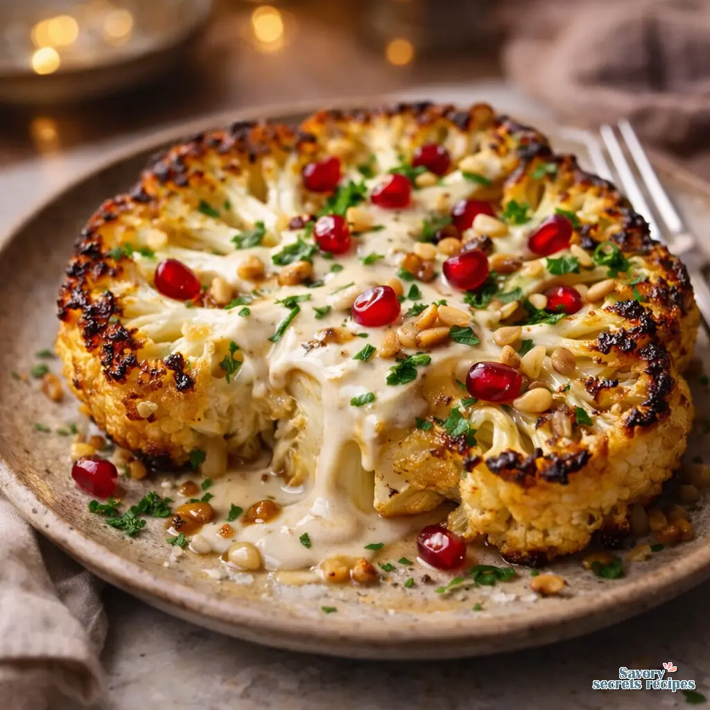 mediterranean roasted cauliflower steaks with tahini final presentation