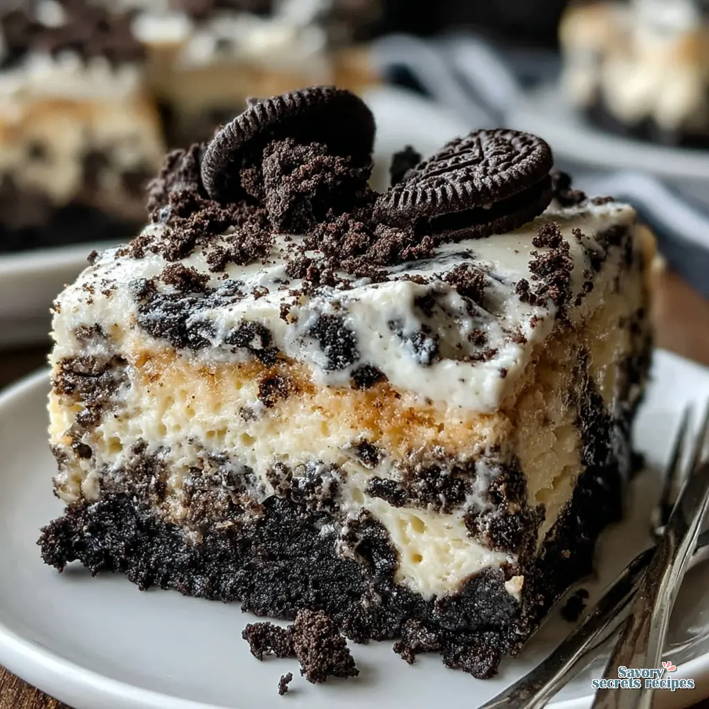 oreo dump cake with pudding close up