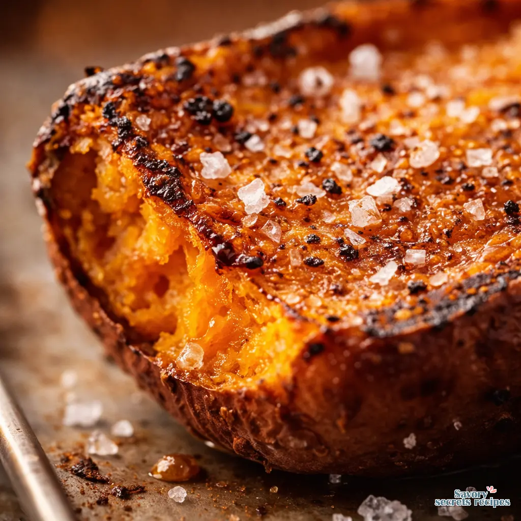 oven baked sweet potatoes close up