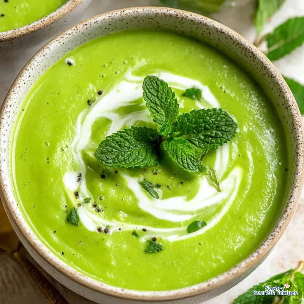 pea and mint soup close up