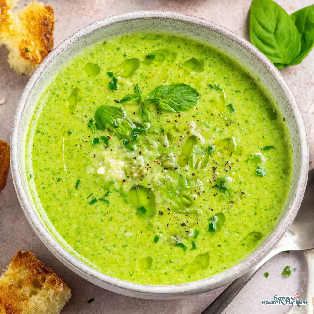 pea mint and asparagus soup close up