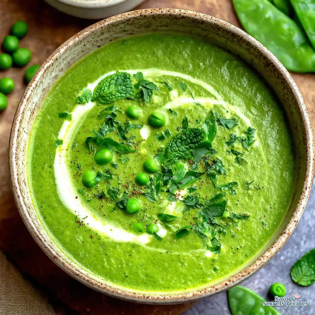 pea spinach and mint soup close up