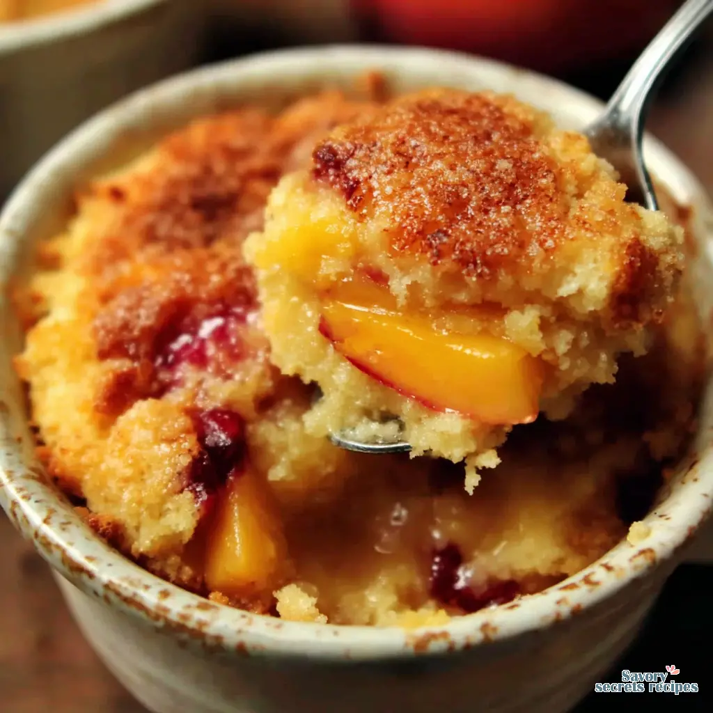 peach cobbler cake in a cup (microwave mug cake) final presentation