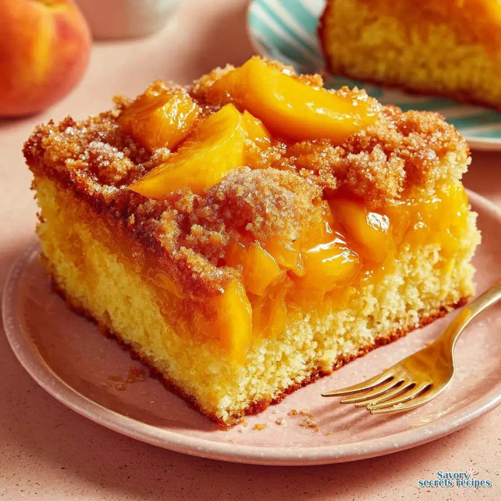 peach cobbler cake with canned peaches and cake mix final presentation