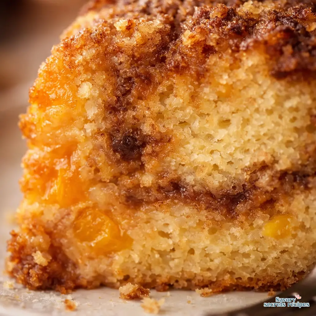 peach cobbler pound cake recipe close up
