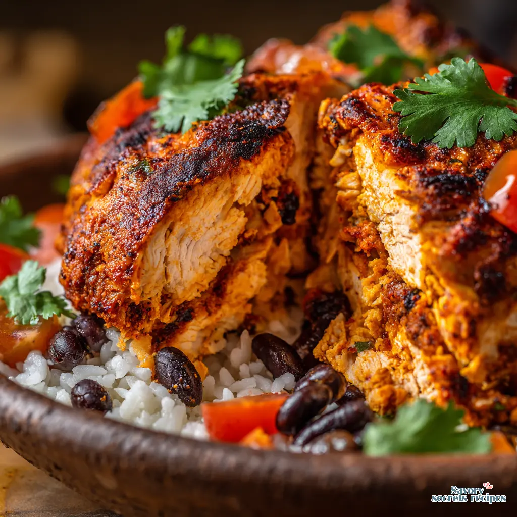 pollo asado chicken burrito bowls close up