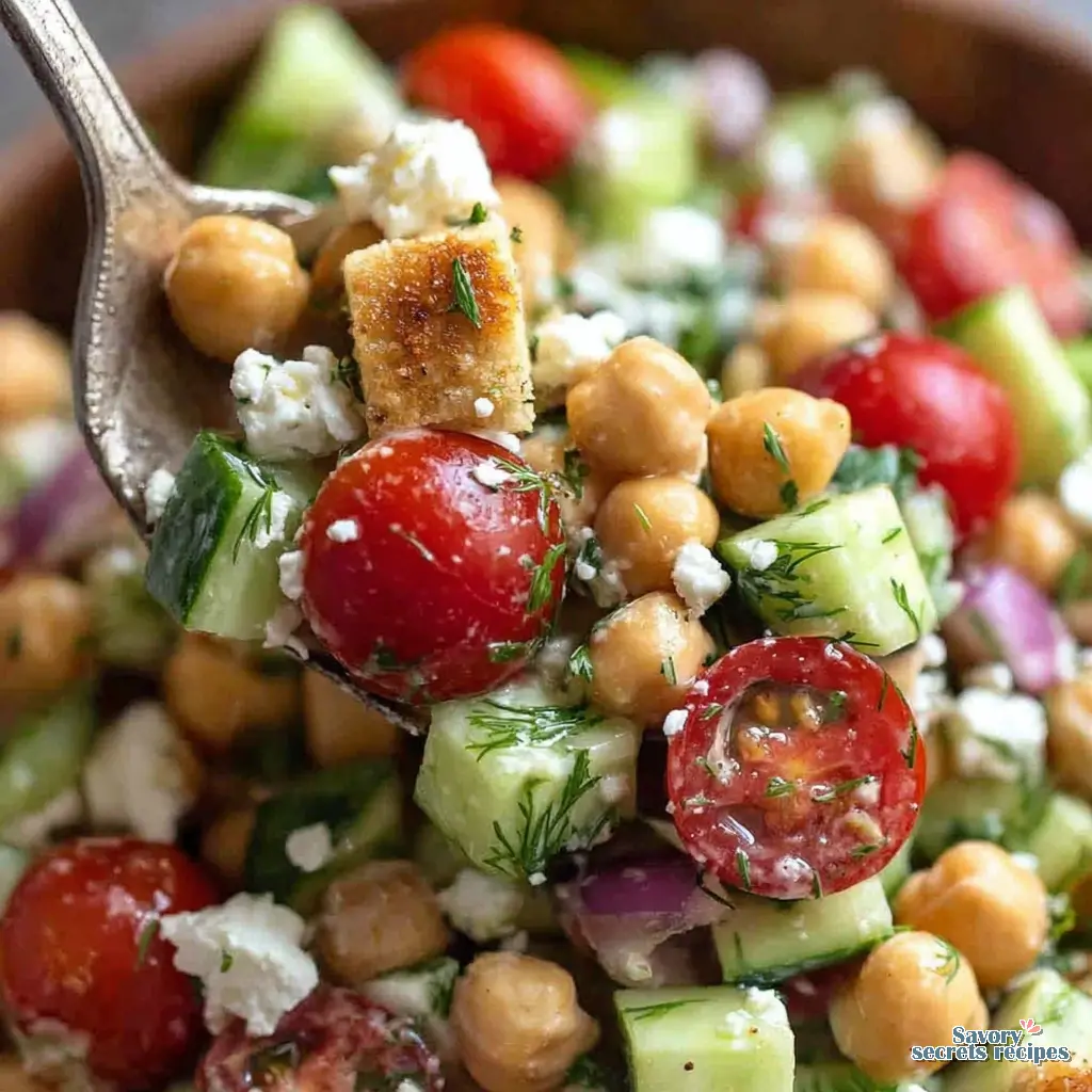 protein chickpea salad close up
