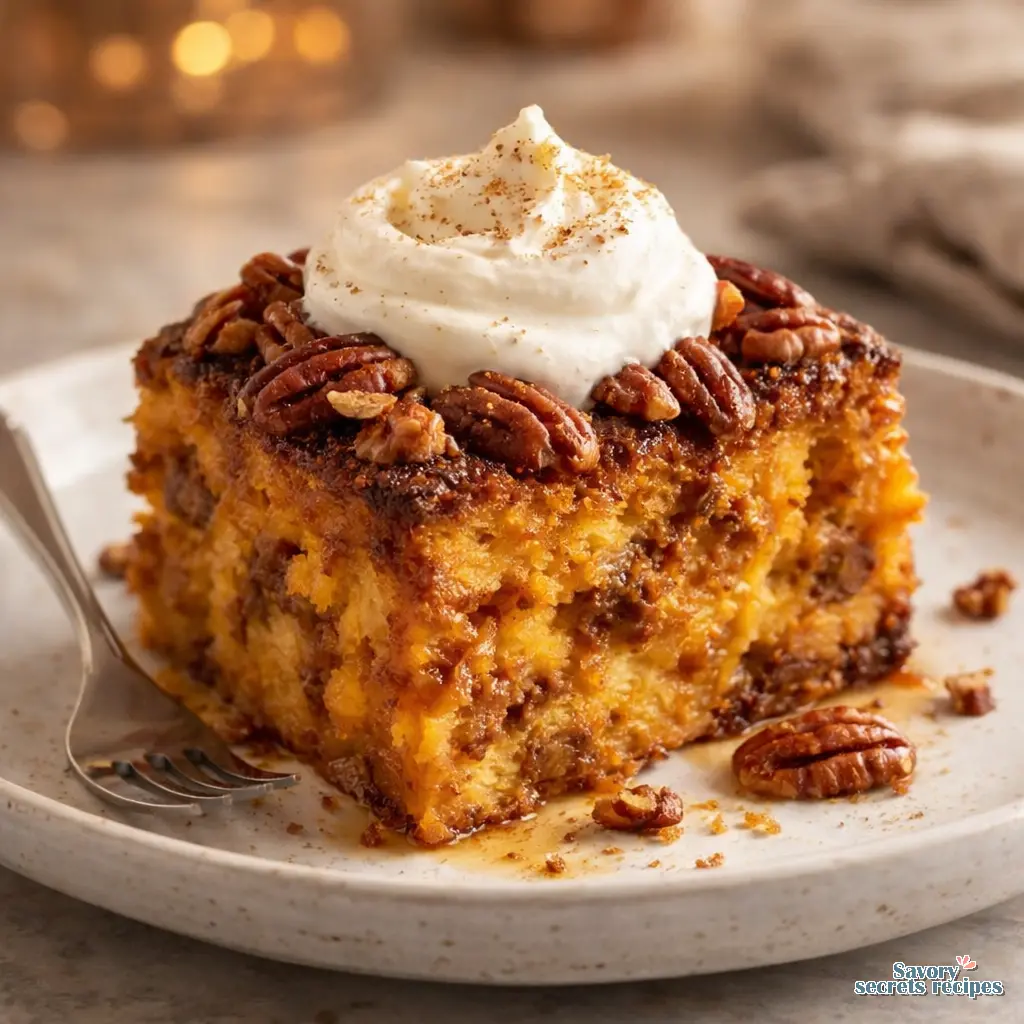 pumpkin bread pudding with pecans final presentation
