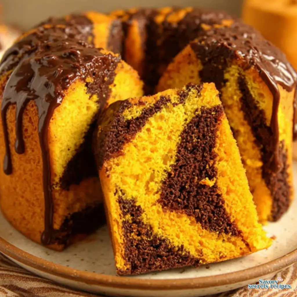 pumpkin chocolate marble cake close up