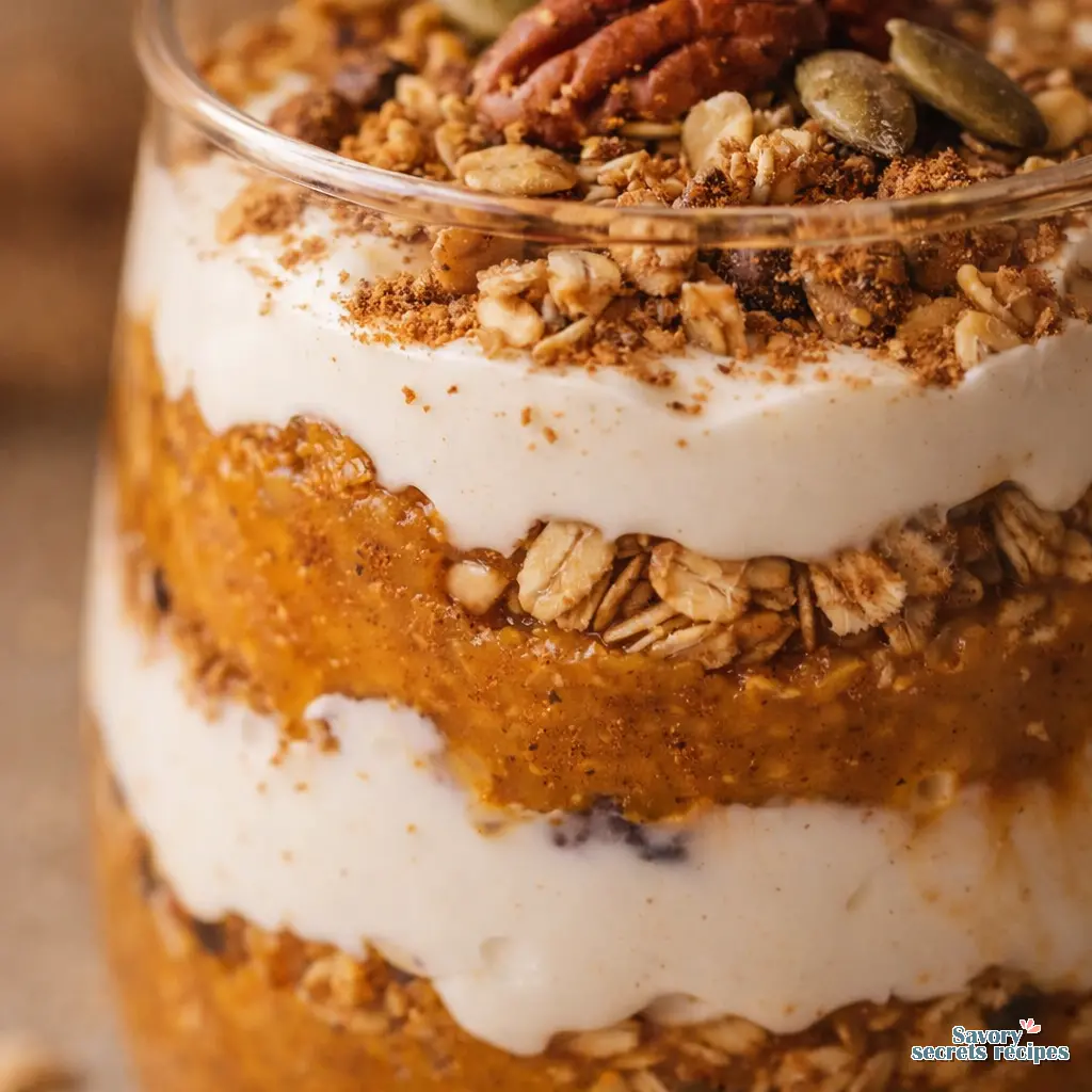 pumpkin pie greek yogurt parfait close up