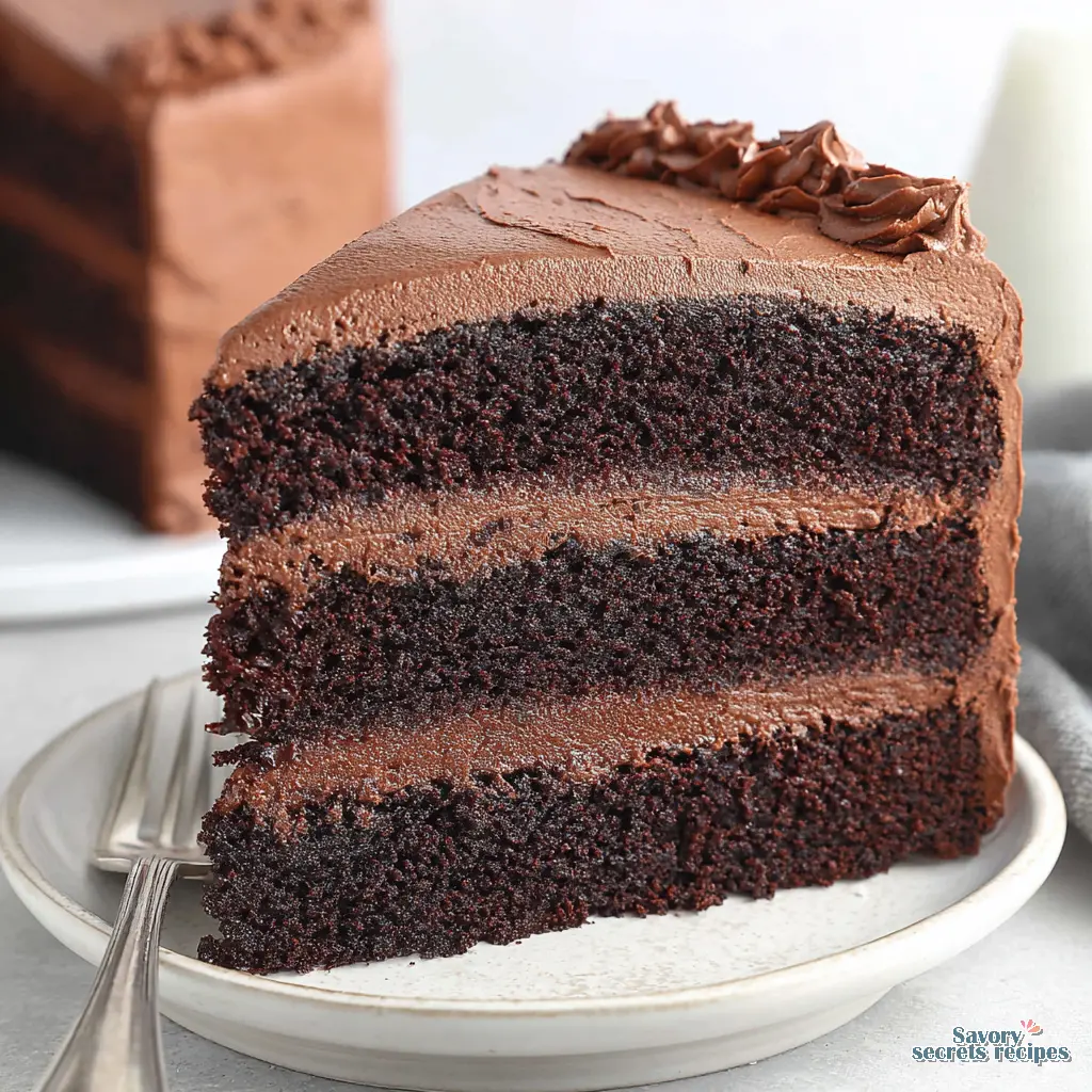 rich chocolate layer cake close up