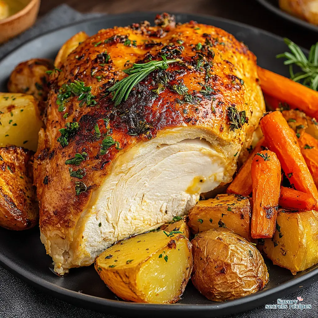 roast chicken with vegetables close up