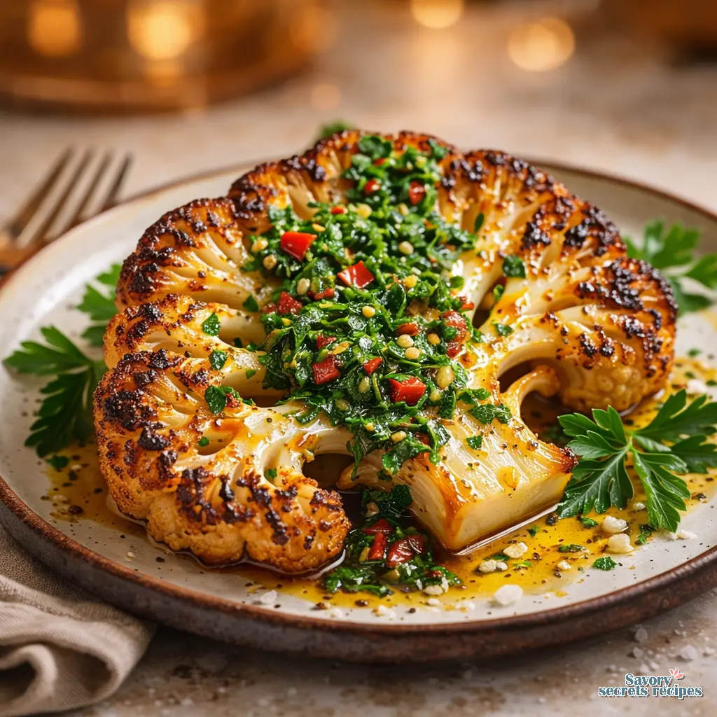 roasted cauliflower steak with chimichurri final presentation