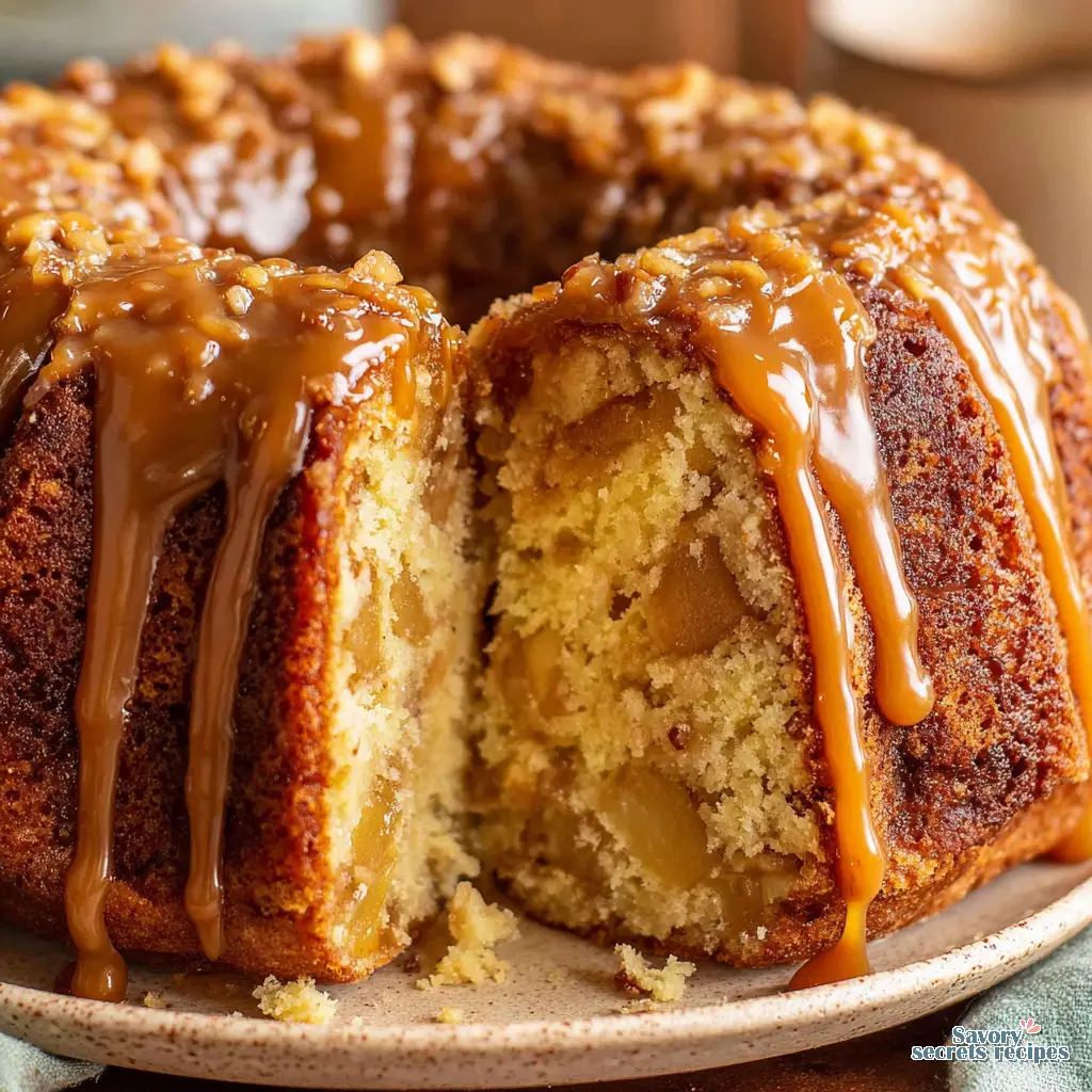 salted caramel apple bundt cake close up