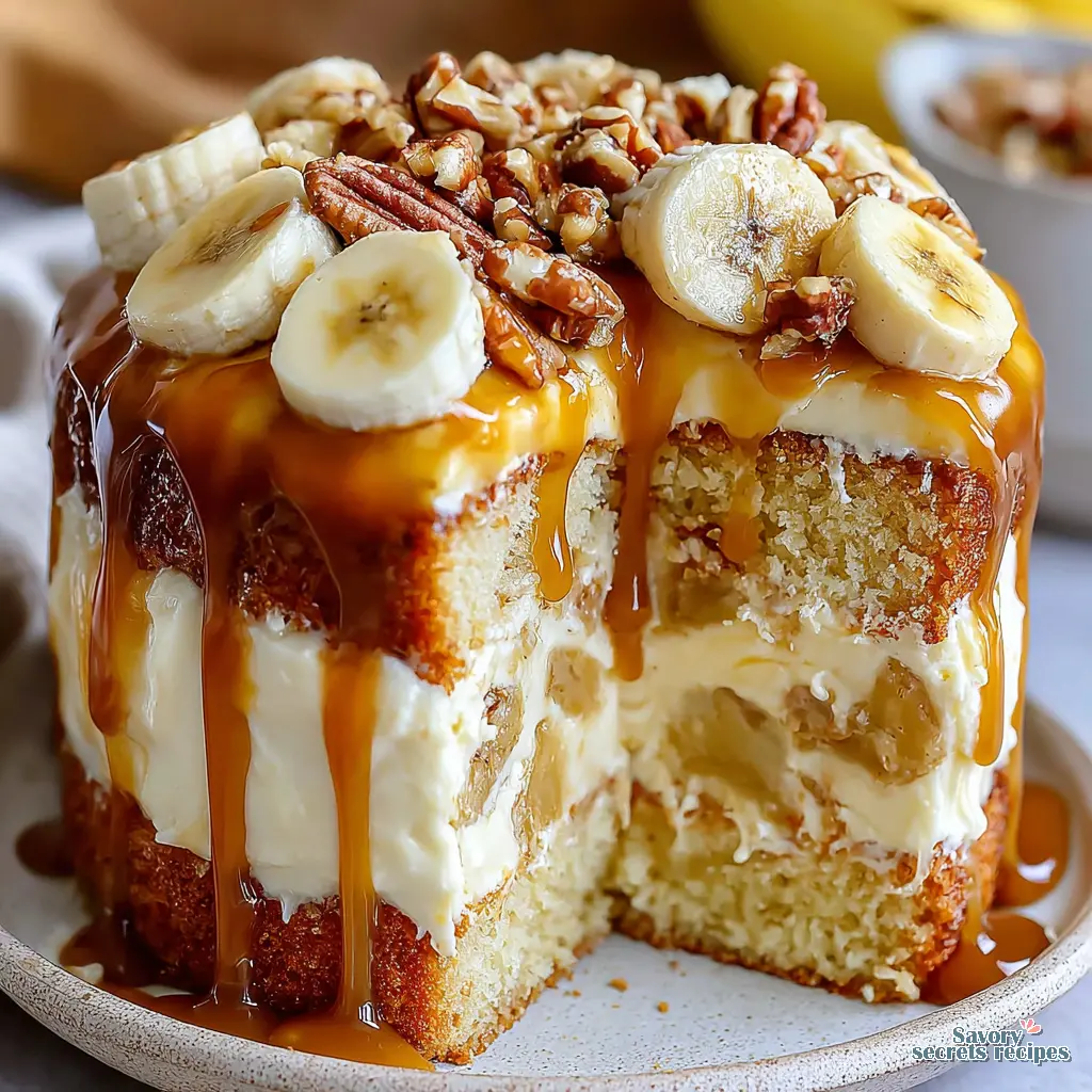 salted caramel banana pudding cake final presentation