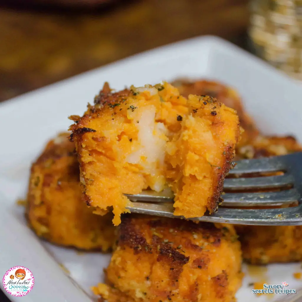 savory air fryer sweet potato bites close up