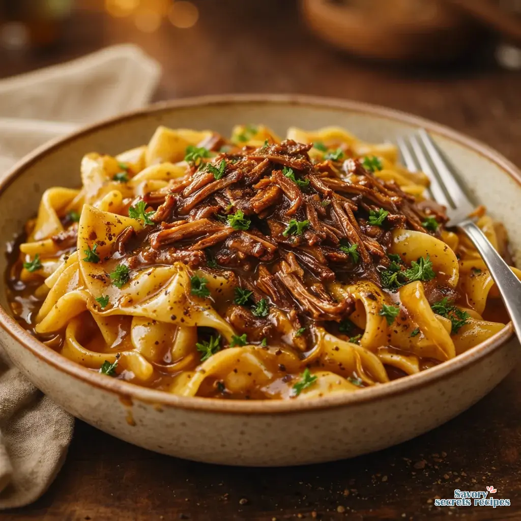 savory egg noodles and gravy final presentation