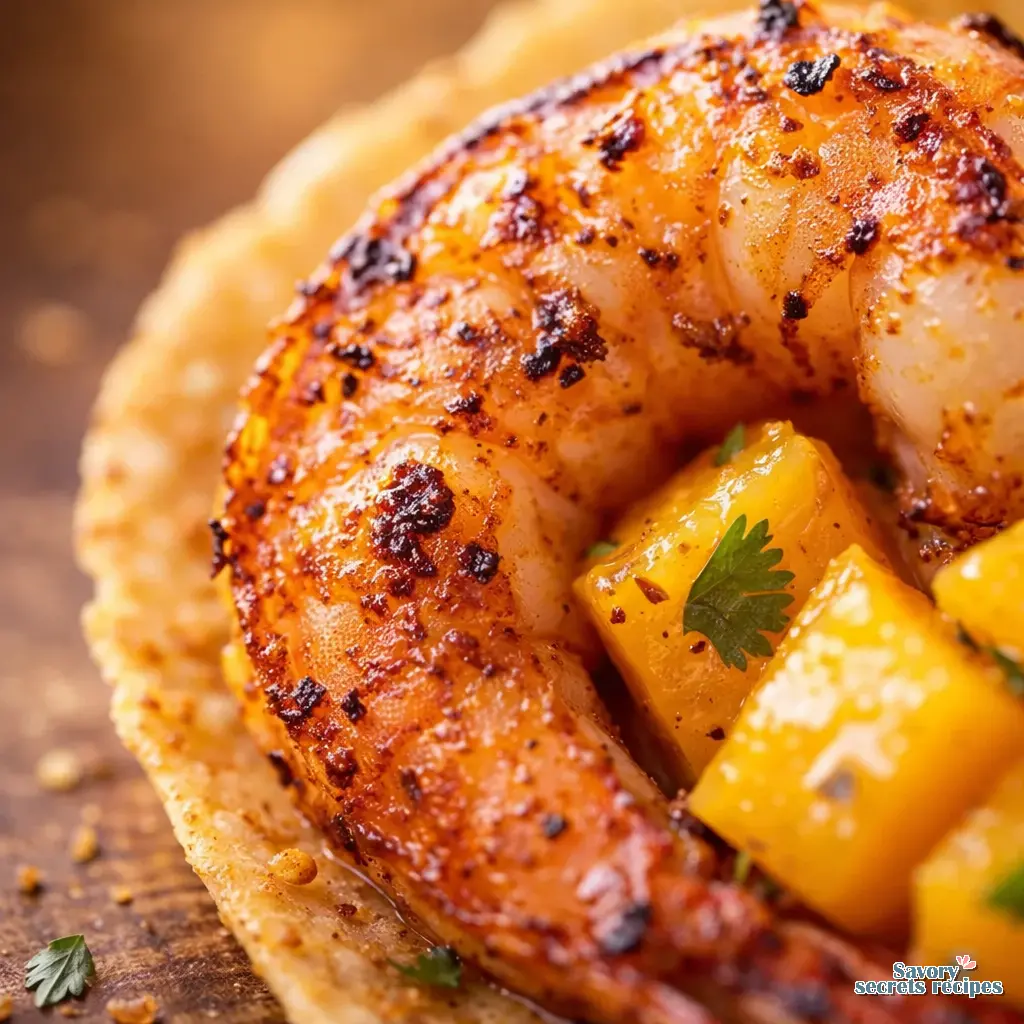 shrimp tacos with mango salsa close up