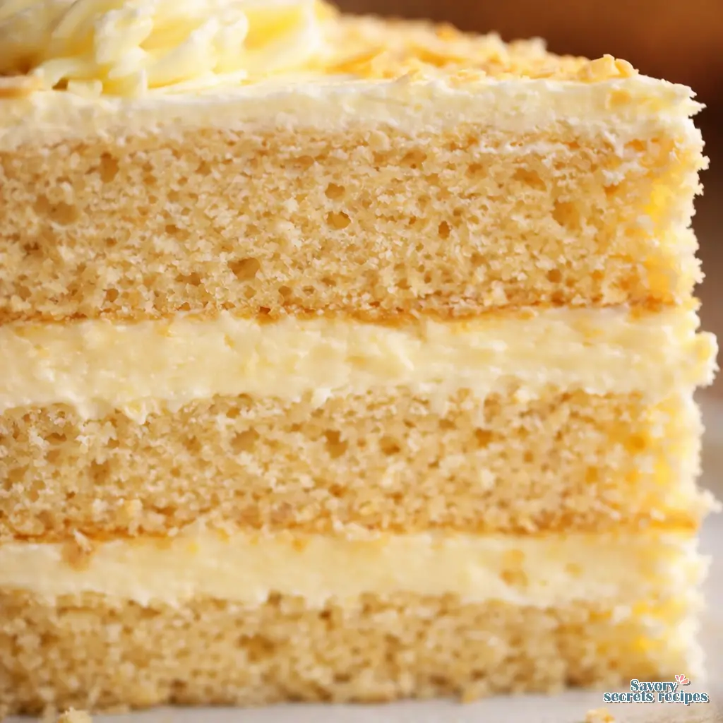 soft banana sponge layer cake close up