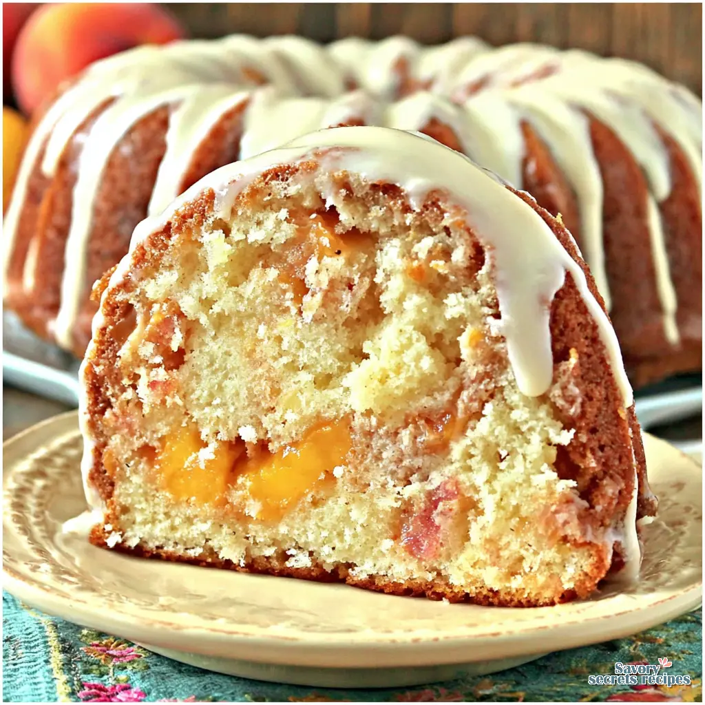 southern peach cobbler pound cake with brown sugar swirl close up
