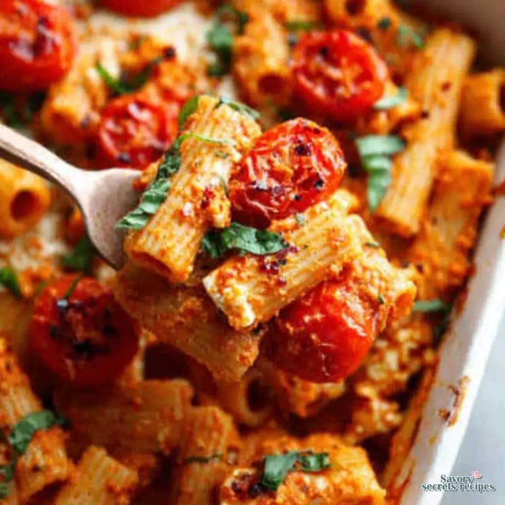spicy harissa baked feta pasta final presentation