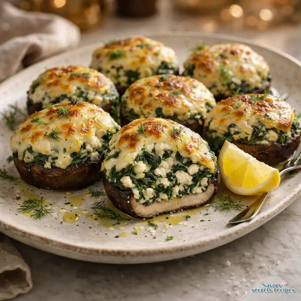 spinach and feta stuffed mushrooms final presentation