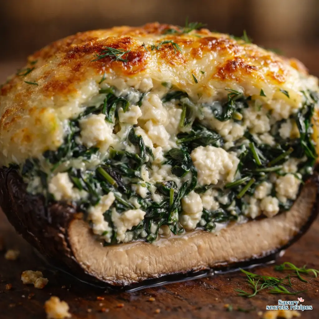 spinach and feta stuffed mushrooms close up