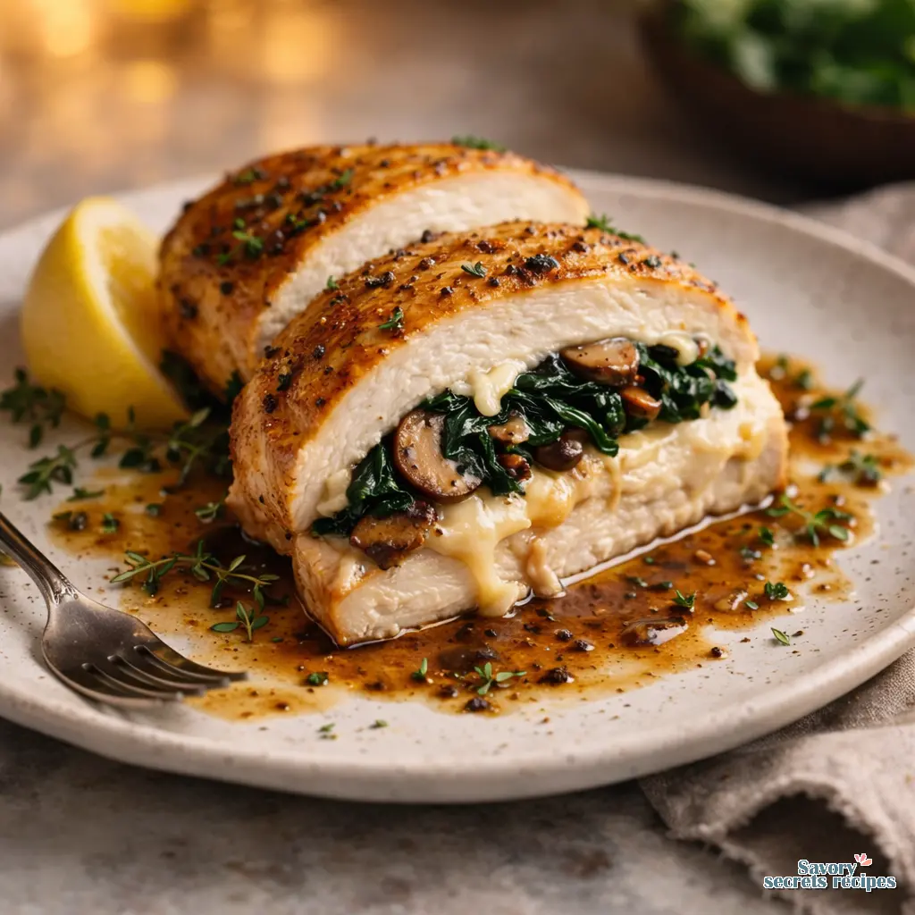 spinach and mushroom stuffed chicken breast final presentation