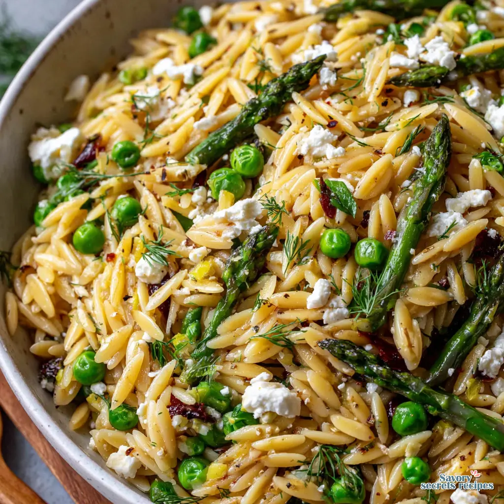 spring orzo pasta salad recipe close up