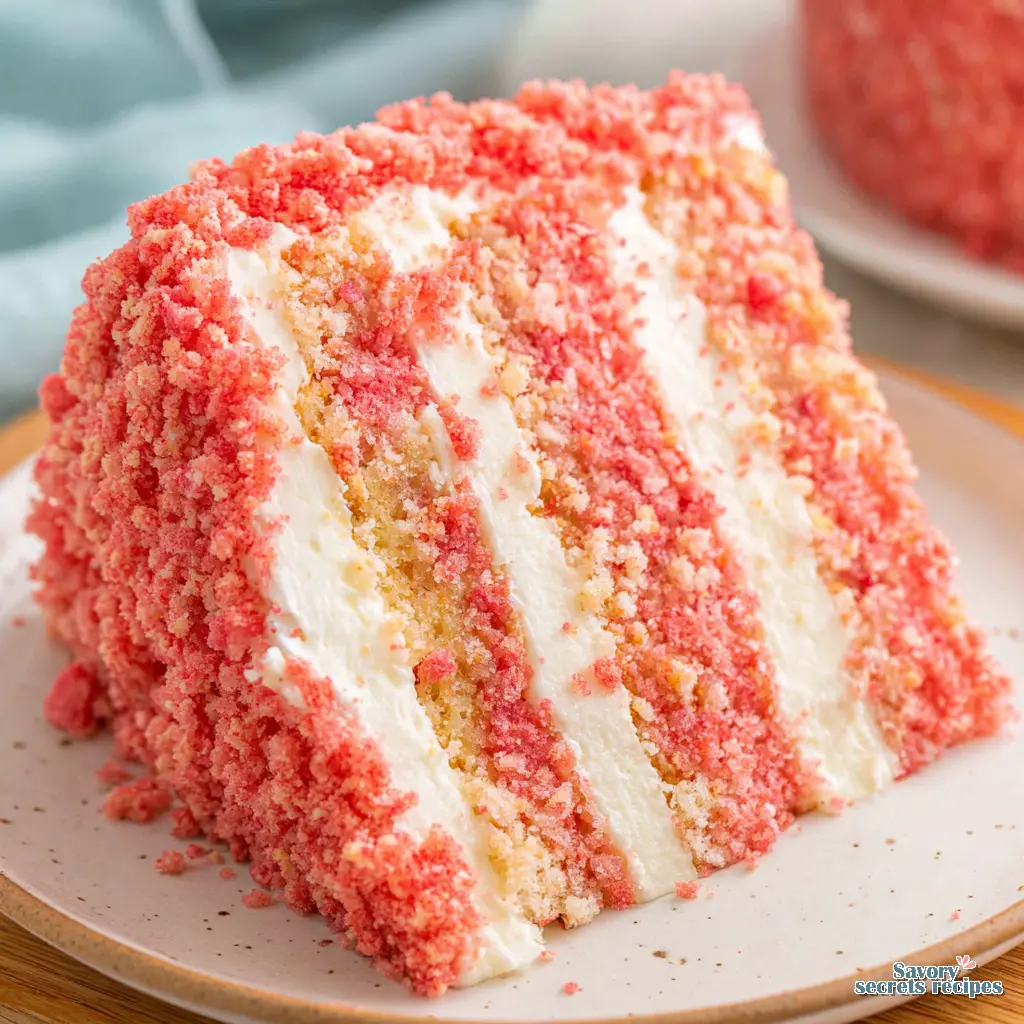 Strawberry Crunch Cake final presentation