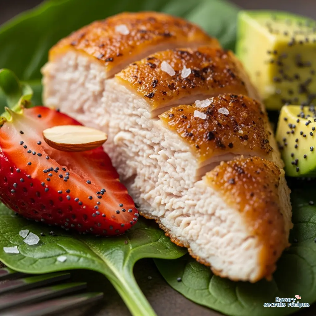strawberry spinach chicken salad close up
