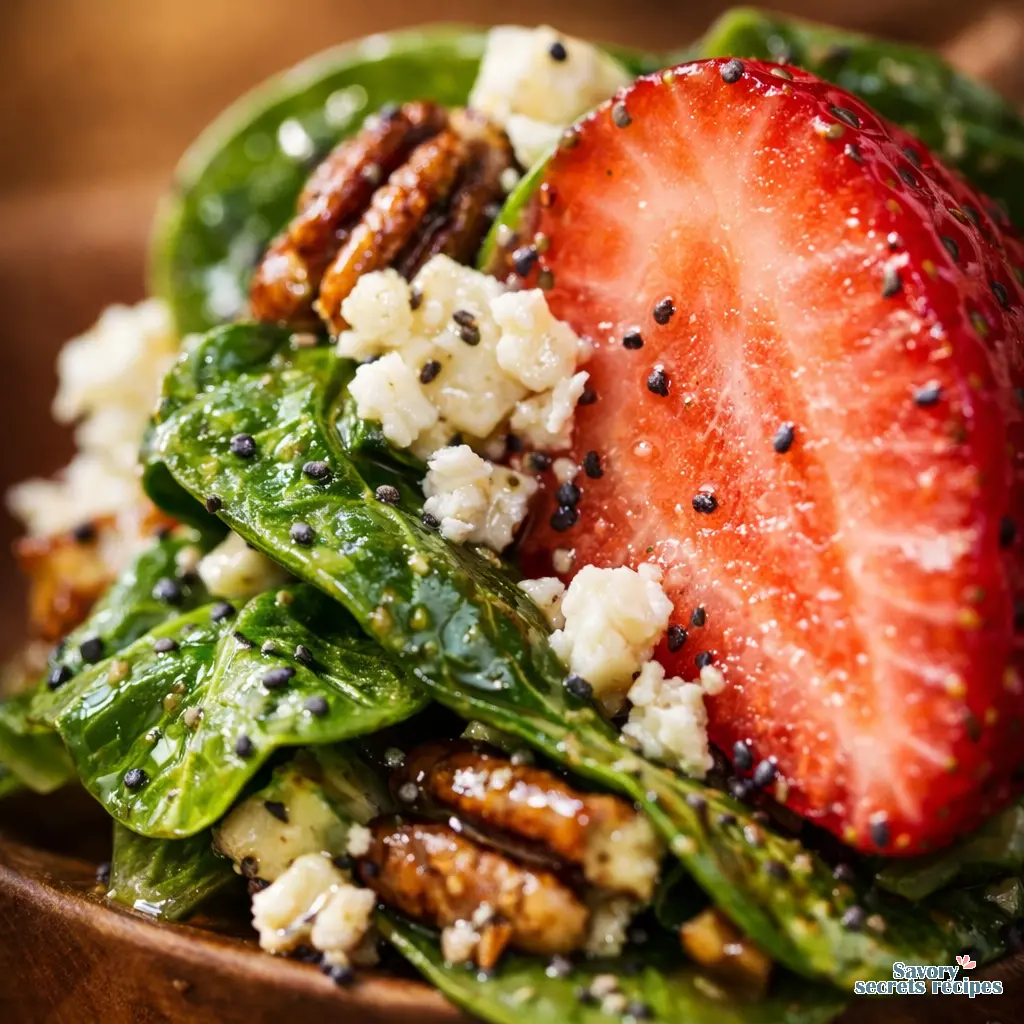 strawberry spinach feta salad close up