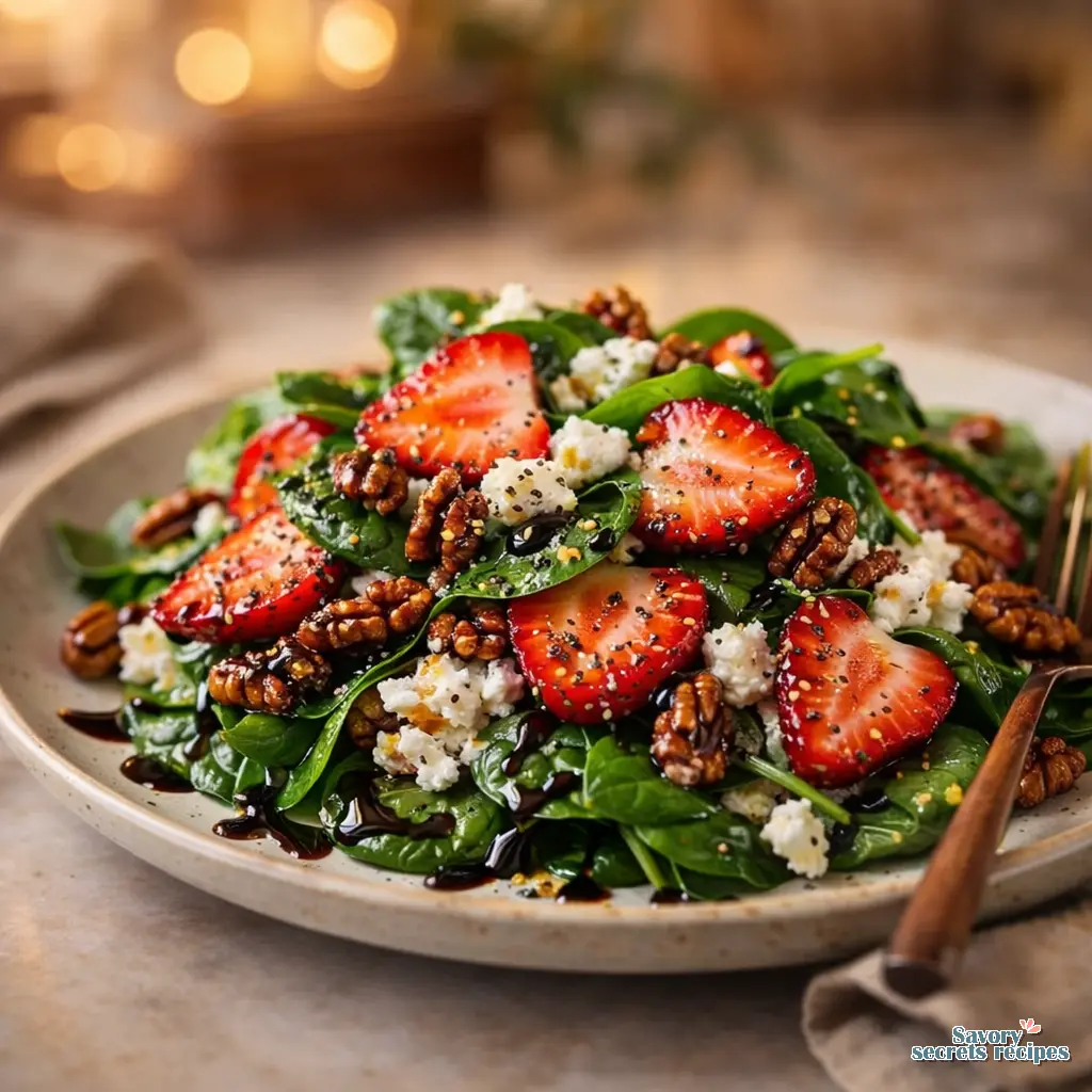 strawberry spinach salad with goat cheese final presentation