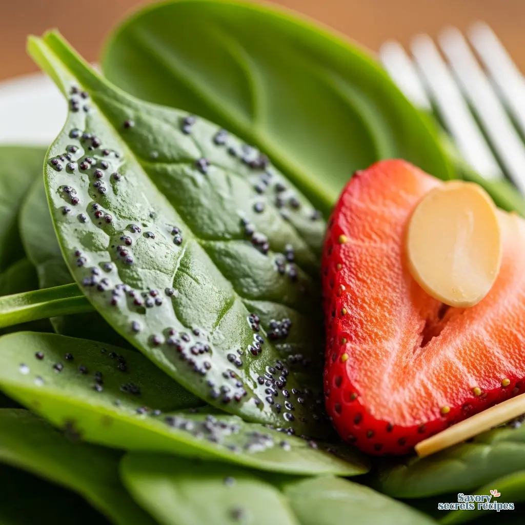 strawberry spinach salad with poppy seed dressing close up