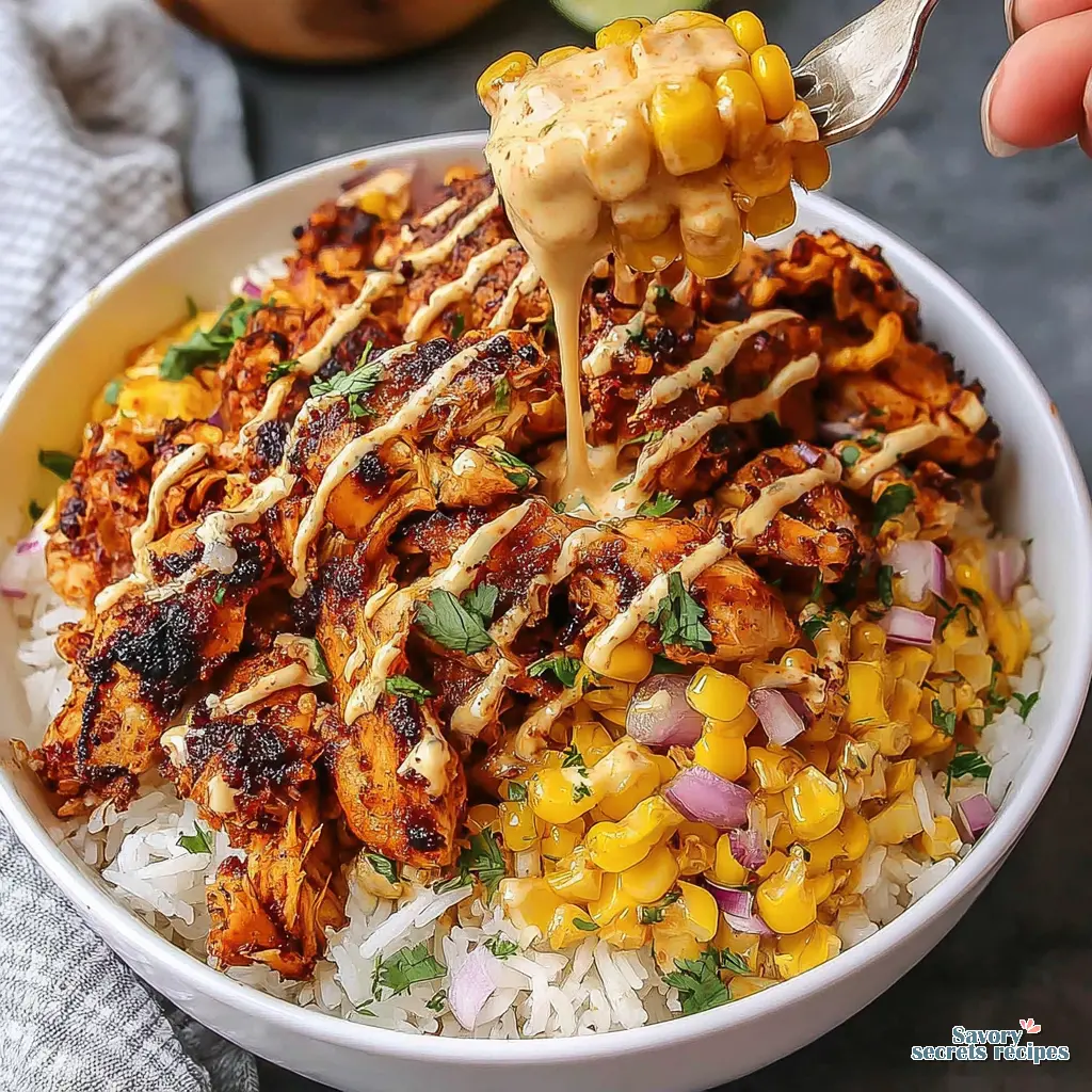 street corn chicken bowl easy close up