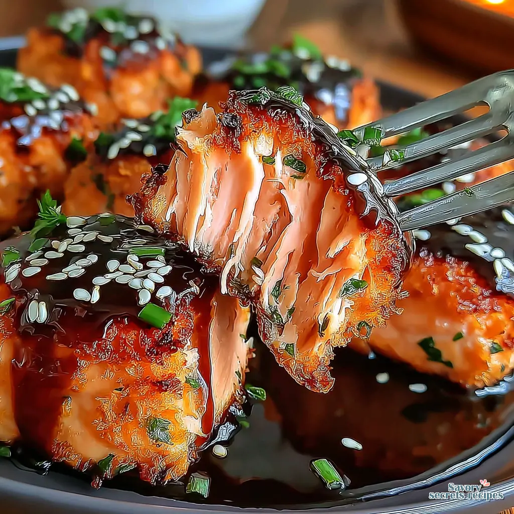 teriyaki air fryer salmon bites close up
